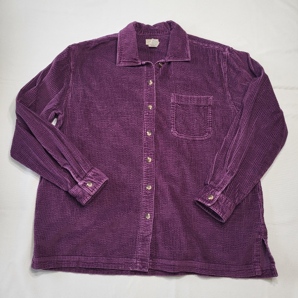 L.L. Bean Women's Large Purple Corduroy Button Front Longsleeved Shacket Shirt